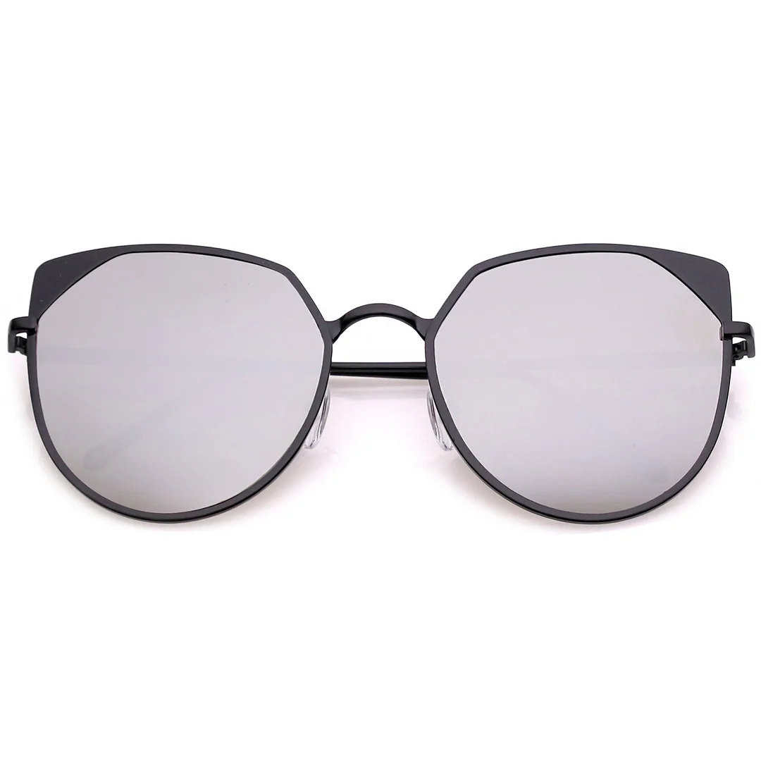 Women's Oversize Cat Eye glasses With Colored Mirror Flat Lens 59mm