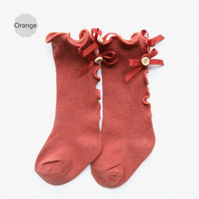 Kids Toddlers Girls Socks Big Bow Knee High Long Soft Cotton Lace Baby Solid Autumn Warm Ruffles Bow