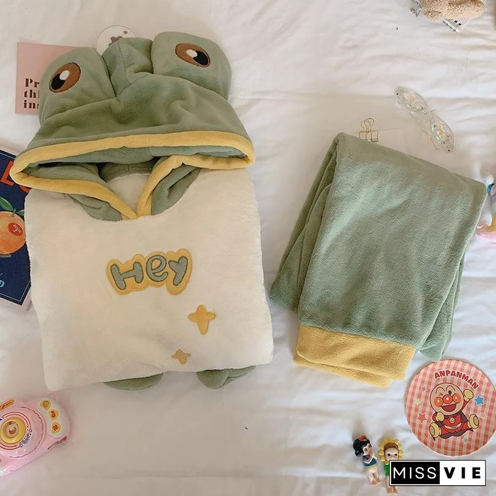 Frog Eyes Ears Hooded Pajamas Two-piece Set