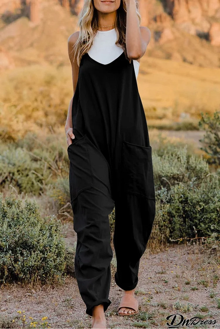 V-Neck Sleeveless Jumpsuit with Pocket