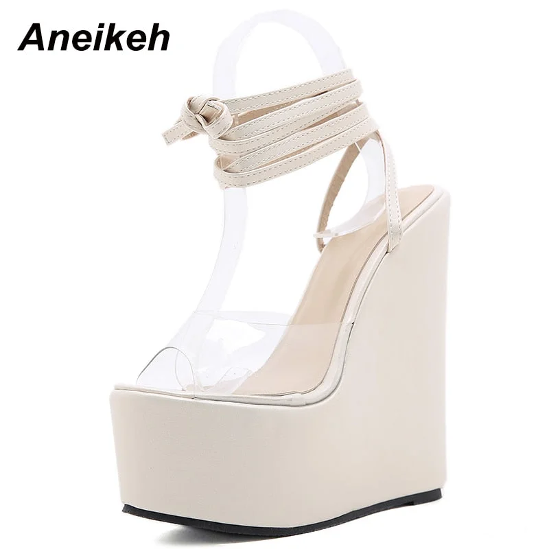 Aneikeh NEW Sexy Femmes Chaussures Wedges Strap Sandales Summer Peep Toe High Heel Fashion Ladies Gladiator Party Women Shoes