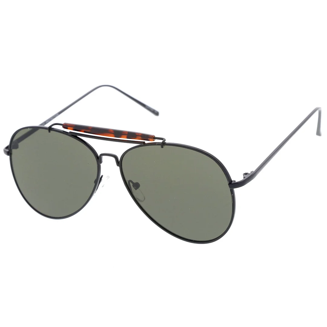 Classic Metal Double Nose Bridge Slim Temple Super Flat Lens Aviator glasses 57mm