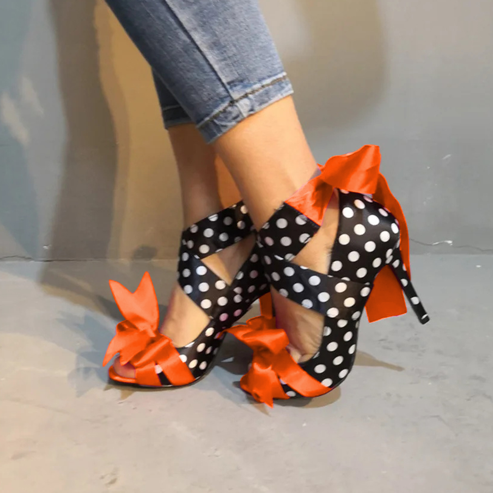 Satin Lace Up Heels Almond Toe Open Toe Sandals