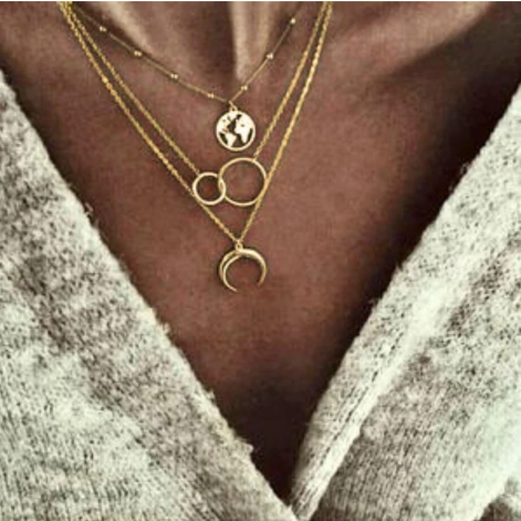 Moon Map Personality Boho Multi-Layer Necklace