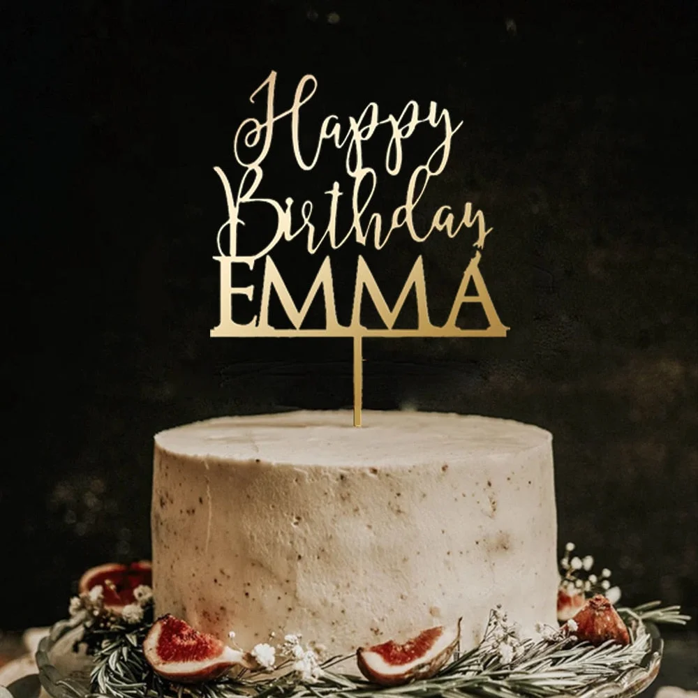 Custom Cake Topper Acrylic Mirror Letter Cake Decor Personalized Name And Date Gold Happy Birthday Cake Decoration For Wedding