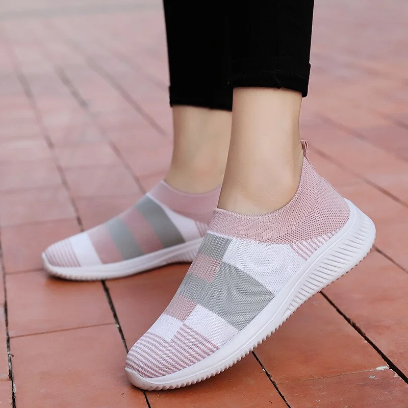 Qengg Shoes Women Sneakers Breathable Ladies Shoes Flat Platform Sneakers Sock Women's Sneakers Slip On Shoes Woman Tennis Female