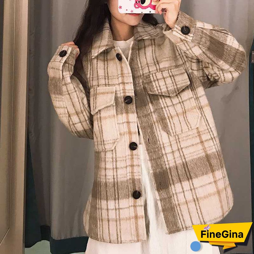 Dyed Pocket Overshirt Check Wool Blend Shirt Jacket