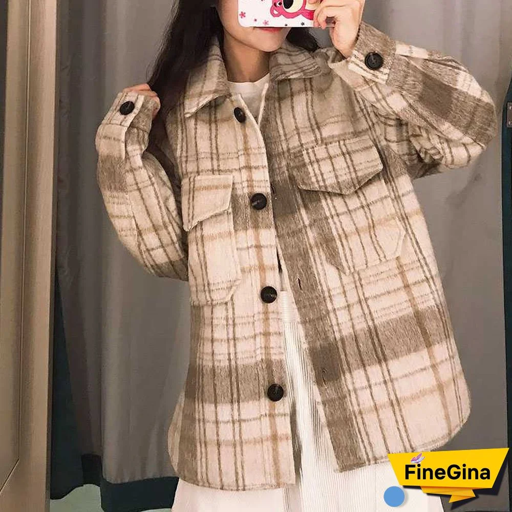 Dyed Pocket Overshirt Check Wool Blend Shirt Jacket