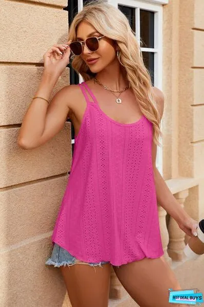 Eyelet Scoop Neck Spaghetti Strap Cami
