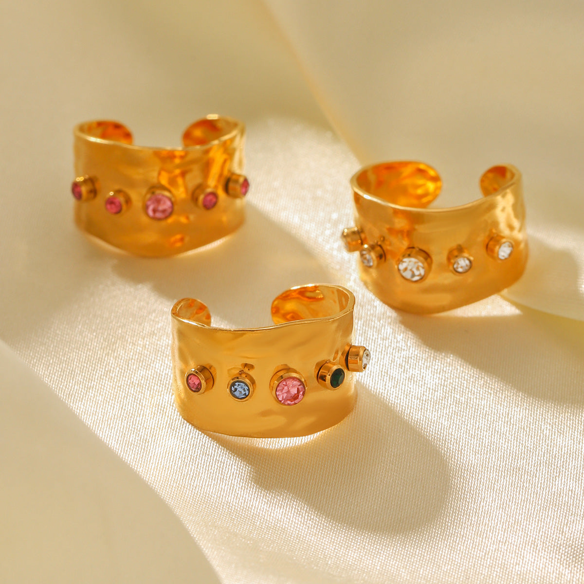 Ins Style Colored Zircon Ring Titanium Steel Open Ring 18K Gold-Plated Stainless Steel Ring Jewelry