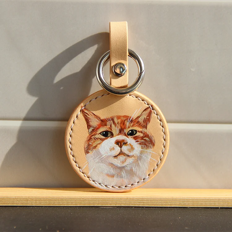 Pet Portrait Hand-Painted Custom Leather Cat Tag 1