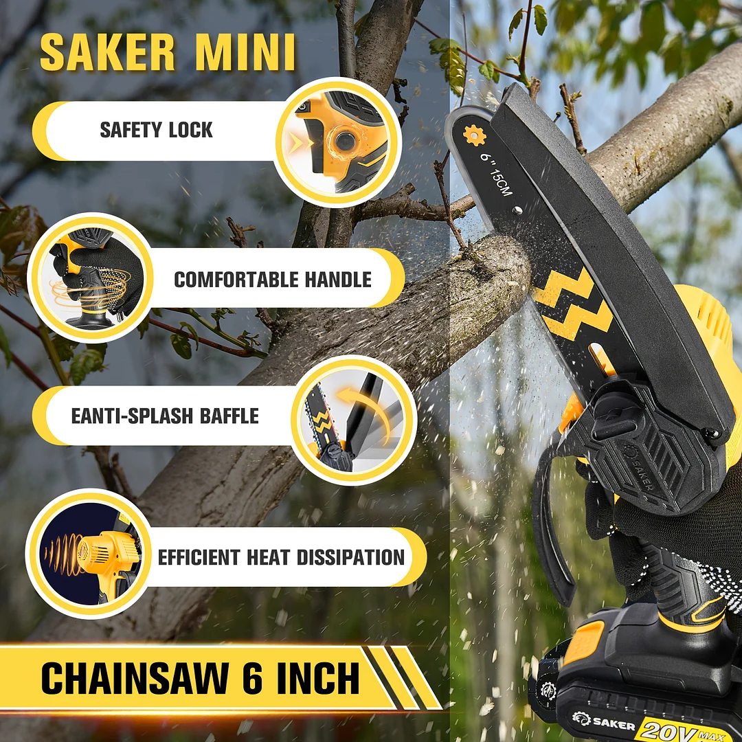 SAKER® Mini Chainsaw Cordless 6-Inch
