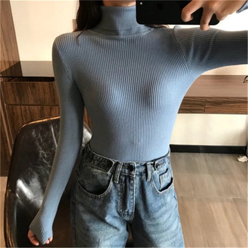 Women Turtleneck Sweaters Autumn Winter Korean Slim Pullover Women Basic Tops Casual Soft Knit Sweater Soft Warm Jumper