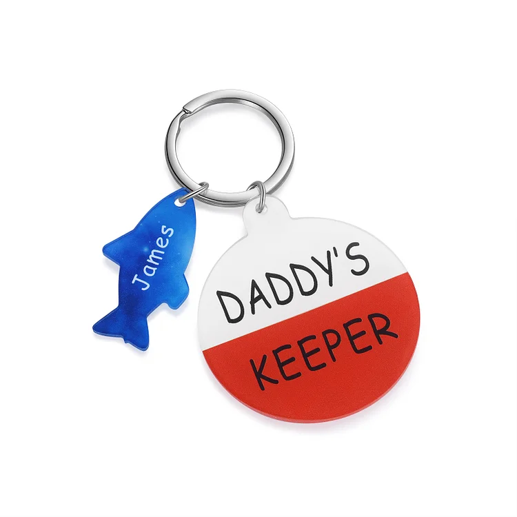 Personalized 1 Name & 1 Text Fish Keychain Engraved Kids Names Acrylic Keychain Gifts for Grandpa/Daddy