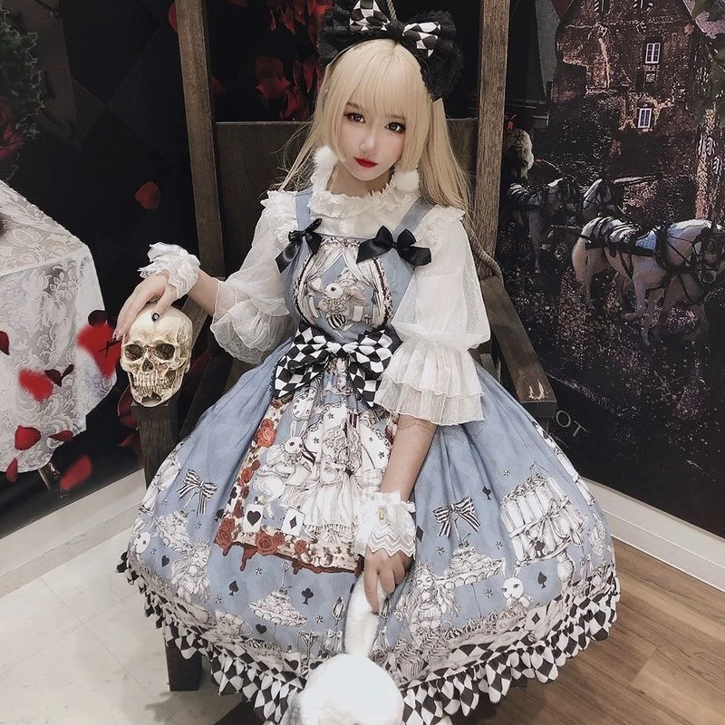 Alice Lolita Party Dress Black Gothic Retro Funeral Jsk Vintage Skirt Kawaii Japanese Sweet Angel Jsk Fairy Wedding Gown Cosplay