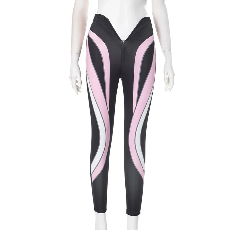 Uveng Uveng Women's Autumn And Winter Crash Striped Print Sports Tight Feet Tight Waist Leisure Pants