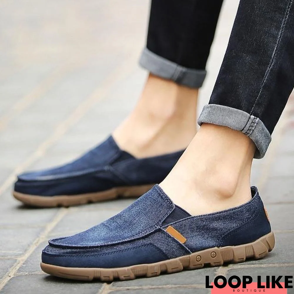 Men Casual Breathable Slip-On Loafers Flat Canvas Shoes