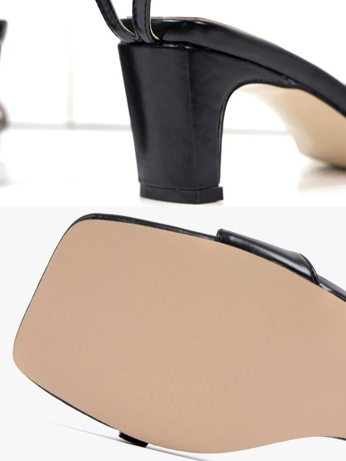 Fashion open-toe one-word sandals thick heel square toe comfortable sandals