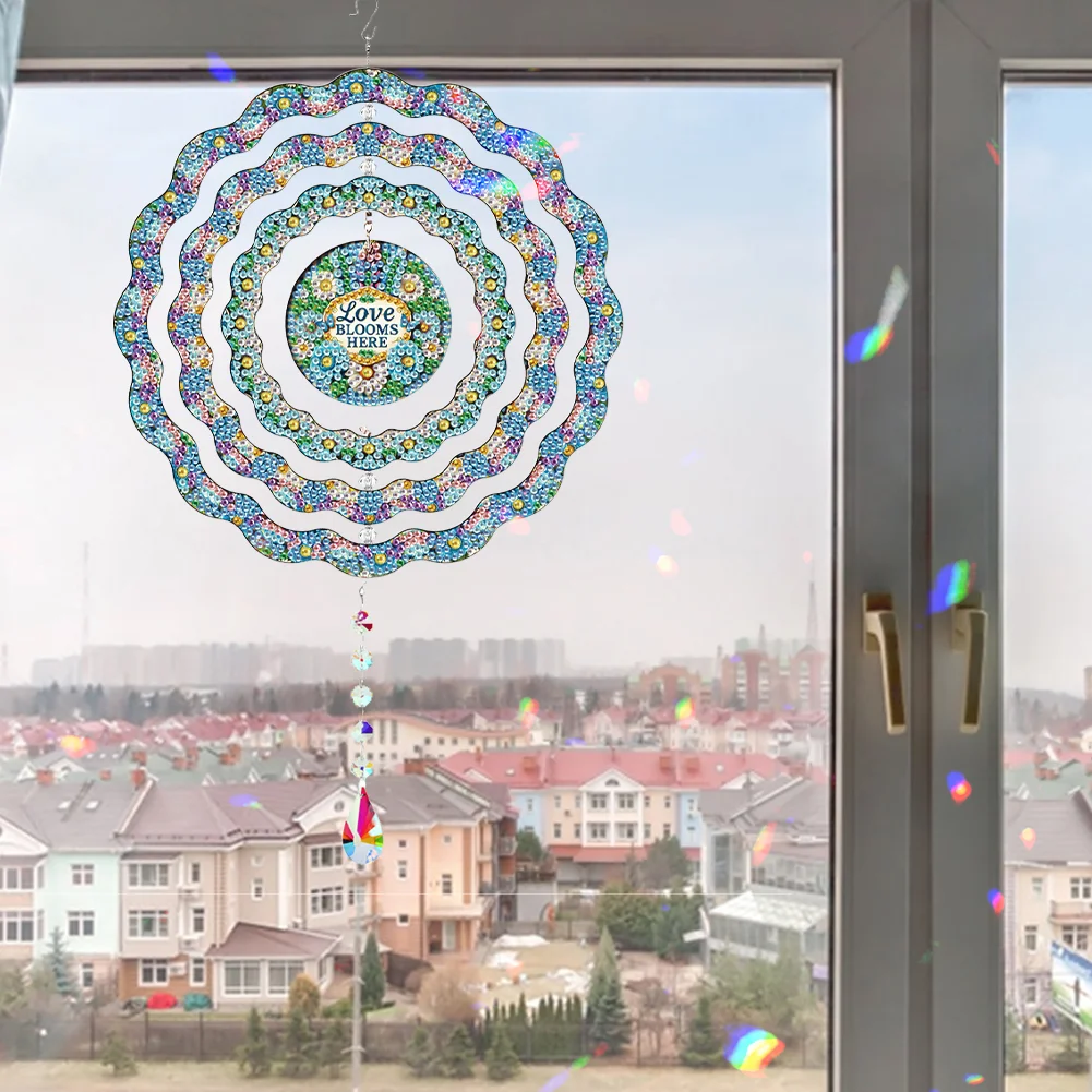 DIY Diamond Painting Rotating Wind Chime Diamond Art Hanging Pendant (Flower)