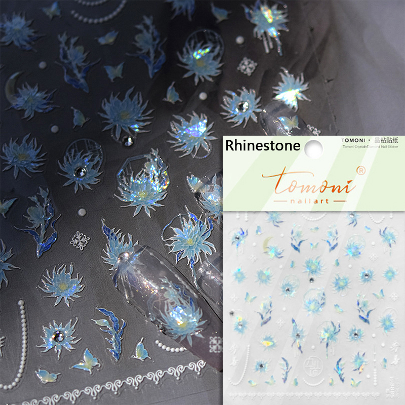 Gamehomew Simple Summer Nails – Epiphyllum Moon Goddess Rhinestone Nail Art Stickers  