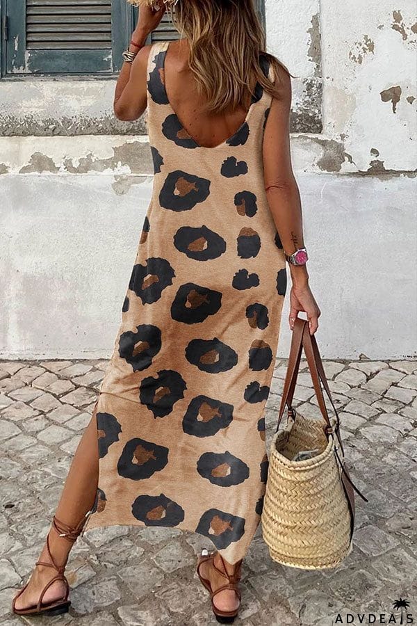 Striped Backless Casual Side Slits Maxi Dress