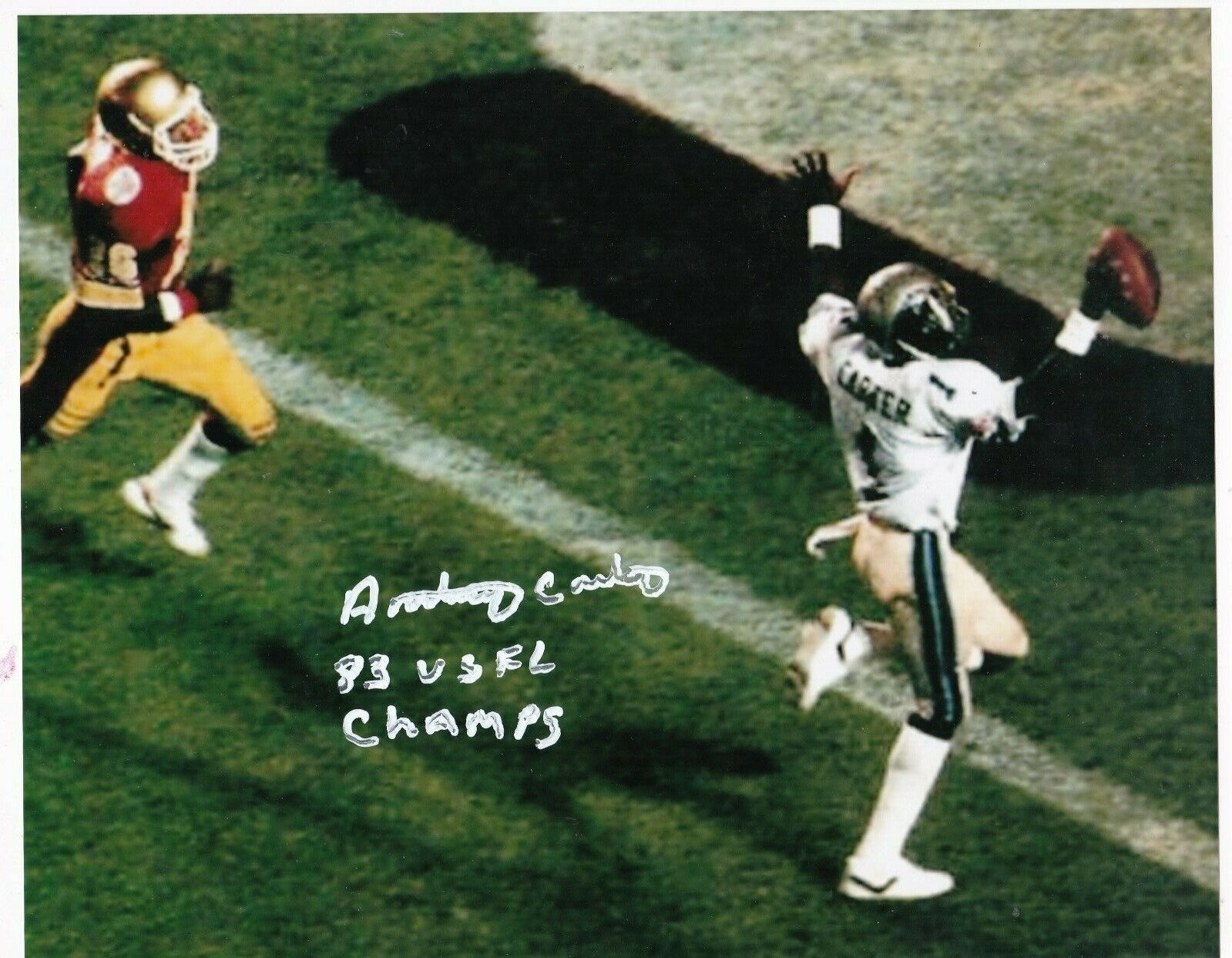 ANTHONY CARTER MICHIGAN PANTHERS USFL 1983 USFL CHAMPS ACTION SIGNED 8x10