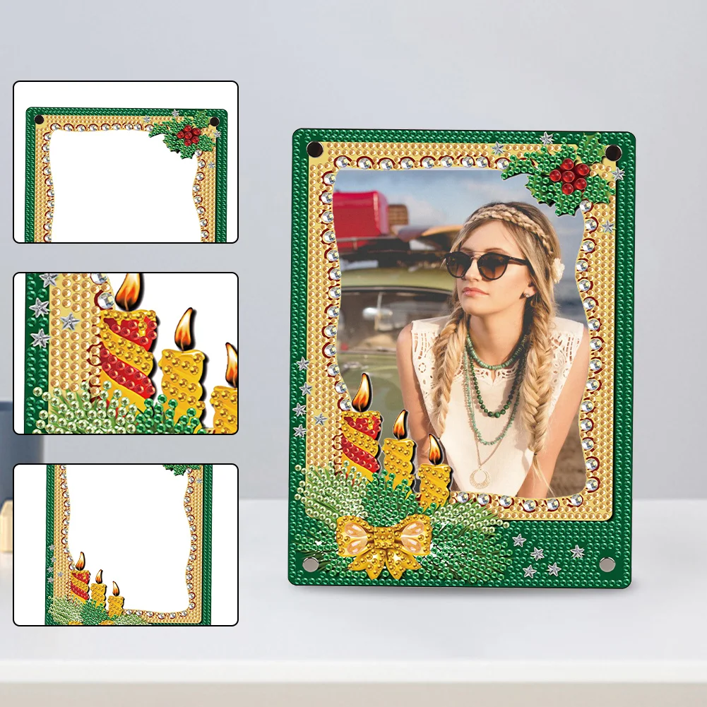 5D DIY Christmas Green Floral Special Shape Diamond Painting Photo Frame Home Decor