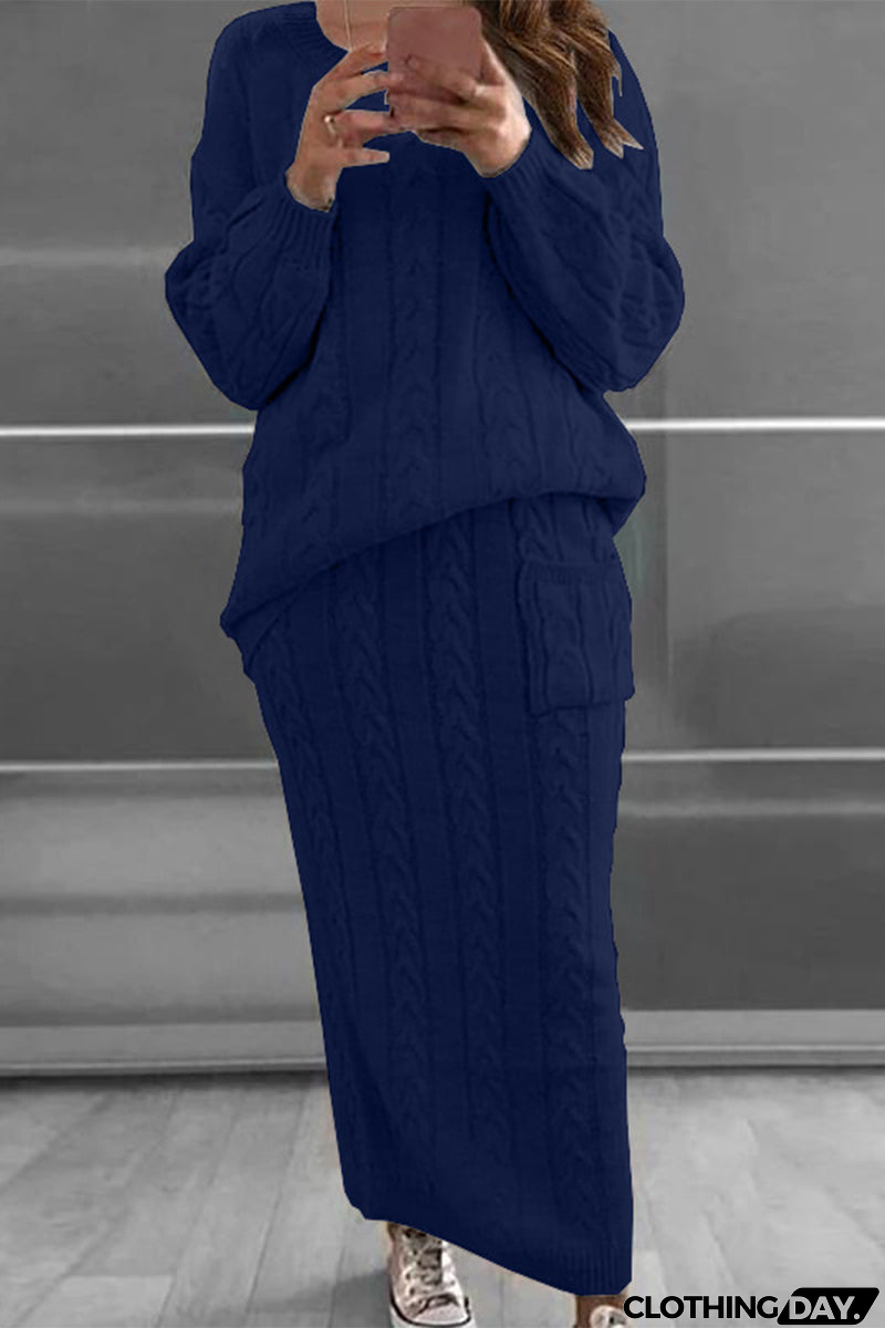 Casual Solid Color O Neck Long Sleeve Two Pieces(12 Colors)