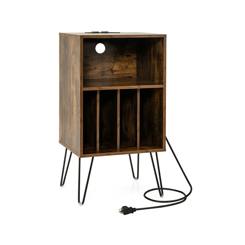 Side Tables with Storage Shelf and Charging Station 