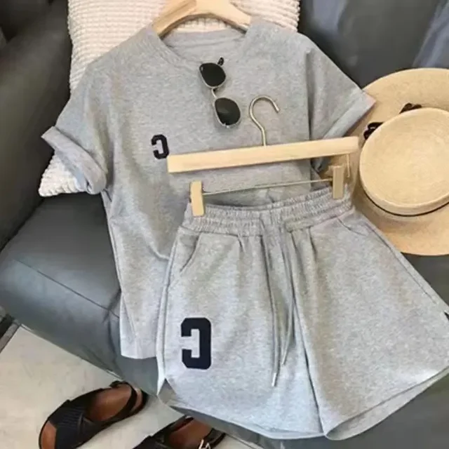 Summer Casual Sports Suit Women Short Sleeve T-shirt Tops Wide Leg Shorts Set Fashion Running Two Piece Sets Womens Sport Outfit