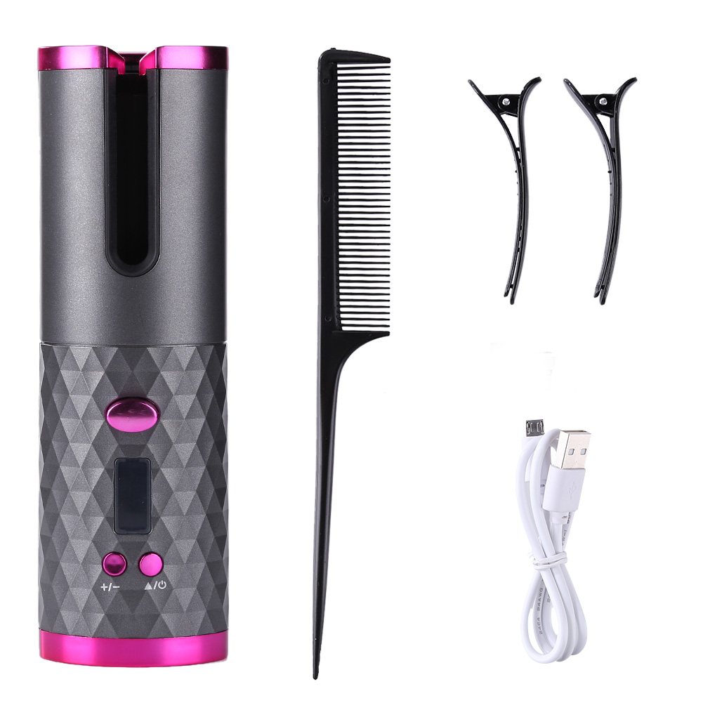 

Cordless Automatic Hair Curler USB Curling Iron LCD Display Rotating Wave, 501 Original