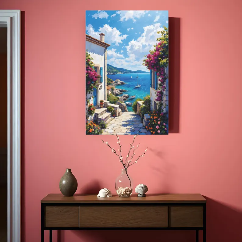 Bougainvillea Sea View Canvas Wall Art