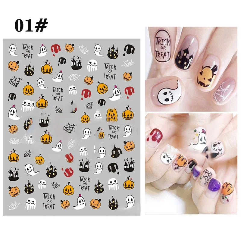 1PCS Bloody Halloween Theme Nail Foil Stickers Red Hand Scar Lips Snake Anime Nail Design 3D ManicureS Gel Polish Decor Sliders
