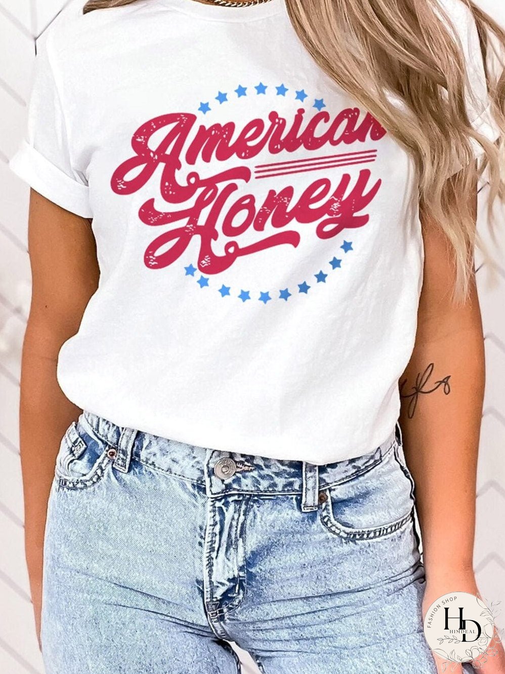 American Honey Flag Print Graphic Tee - White