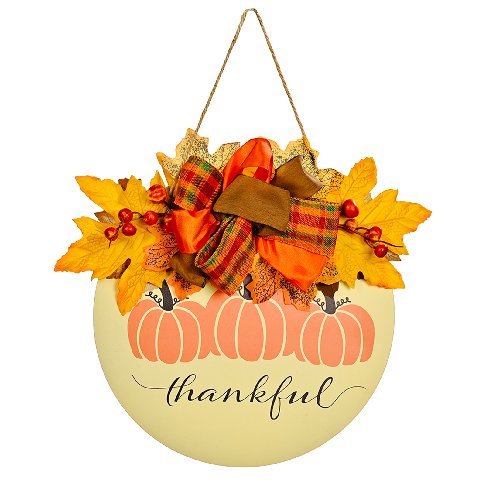 

Thankful Door Hanger Sign - Harvest Wooden Pumpkin Hanging Sign with Flower, 501 Original