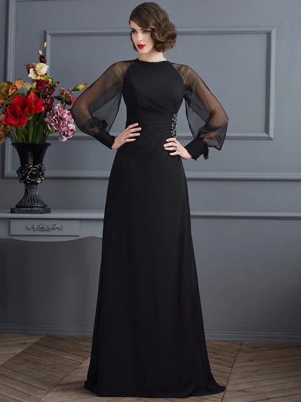 Black Long A-Line Beaded Prom Dress with Lace YU0073