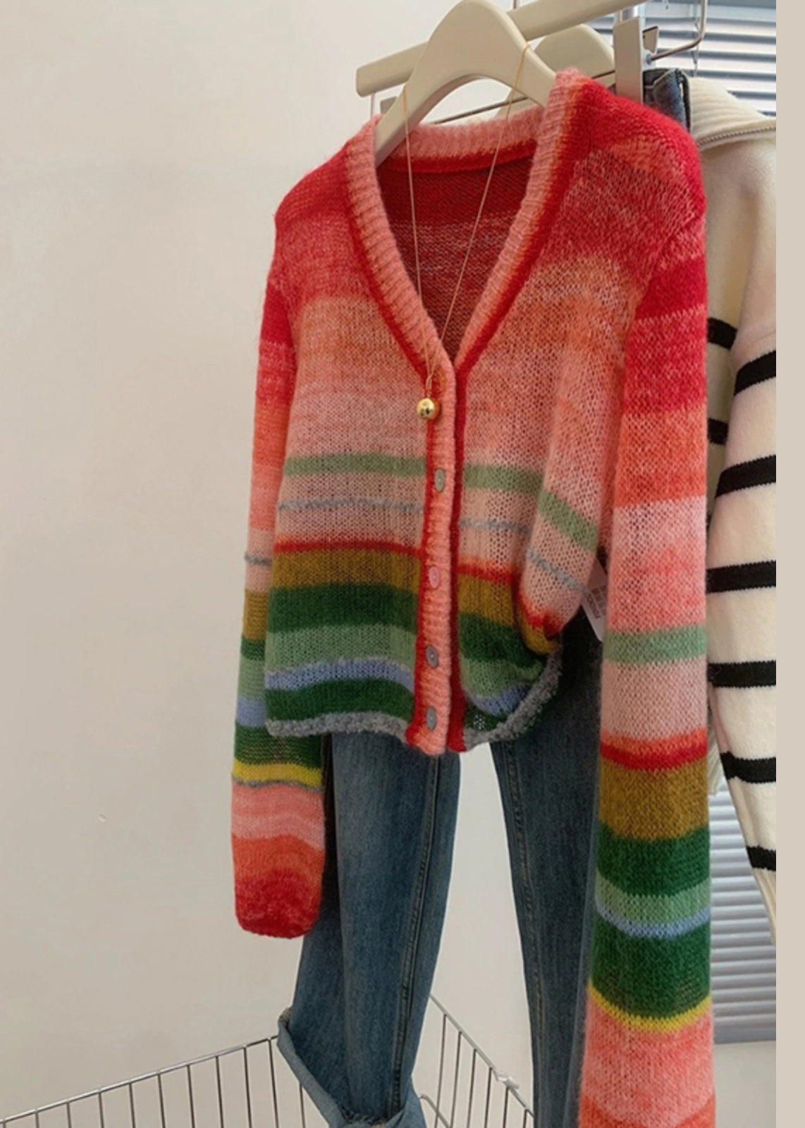 Striped Button Front Knit Cardigan
