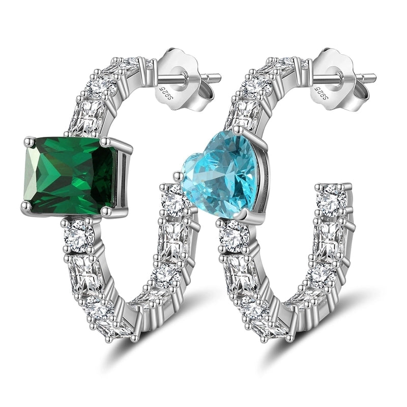 White Gold Plated Silver Plated 925 Sterling Silver Zircon 925 Sterling Silver Earrings Round Heart Shape Rhombus Earrings