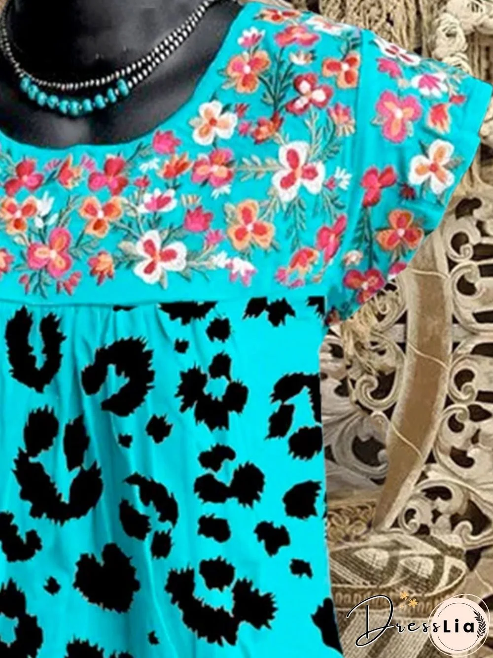 Casual Leopard Flower Short Sleeve Tops