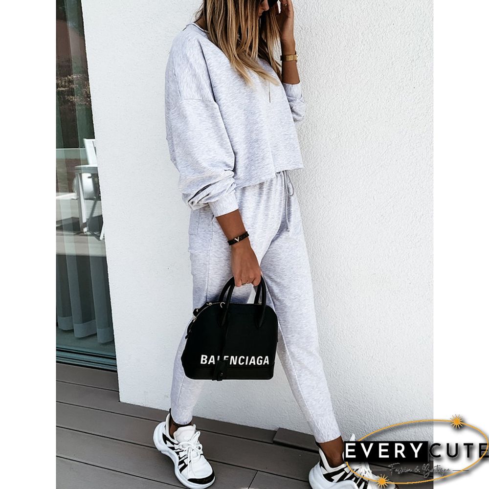 White Sports Sweatshirt with Jogging Pants 2pcs Set