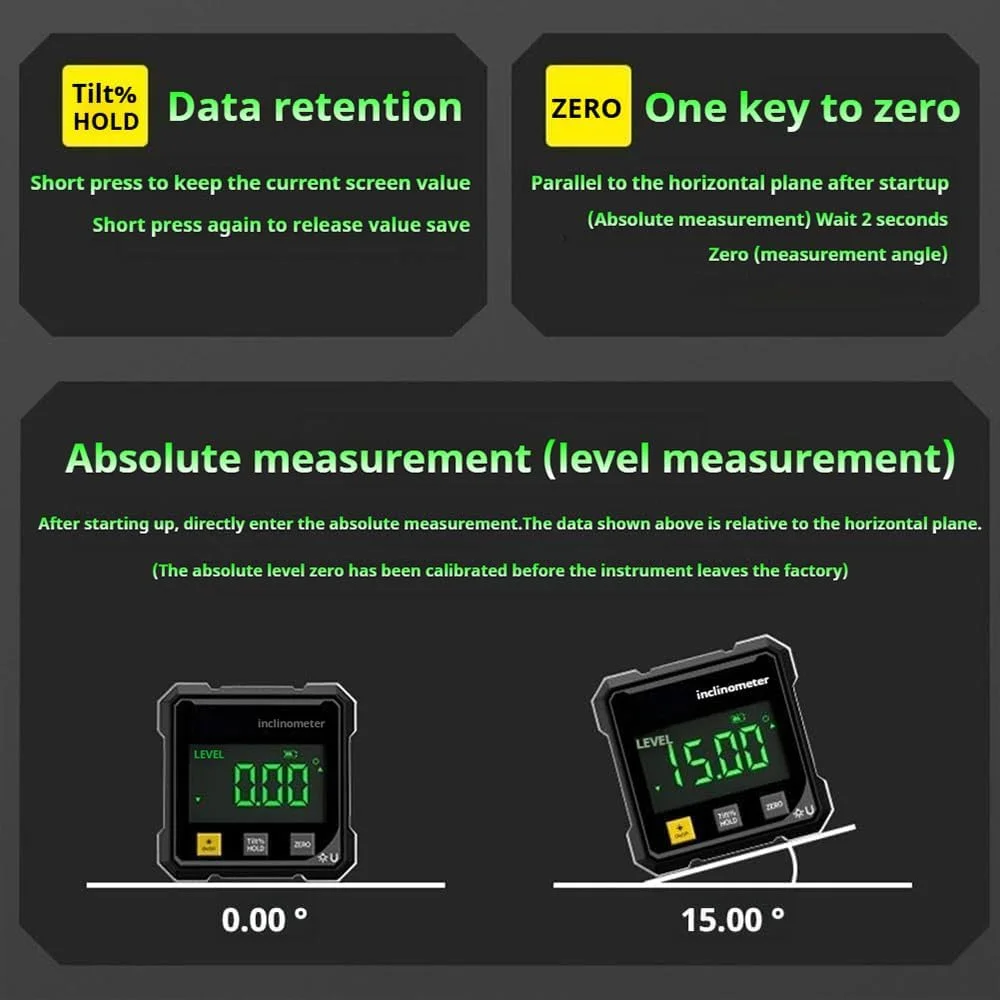2026 Upgraded 4-Side Magnetic Digital Angle Gauge, Digital Angle Finder Magnetic, Cube Inclinometer with Backlight, Table Saw Miter Protractor, Woodworking Measuring Tool, Level Box for Hanging