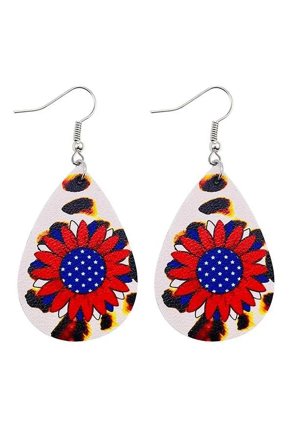 National Flag Leopard Print PU Leather Earrings