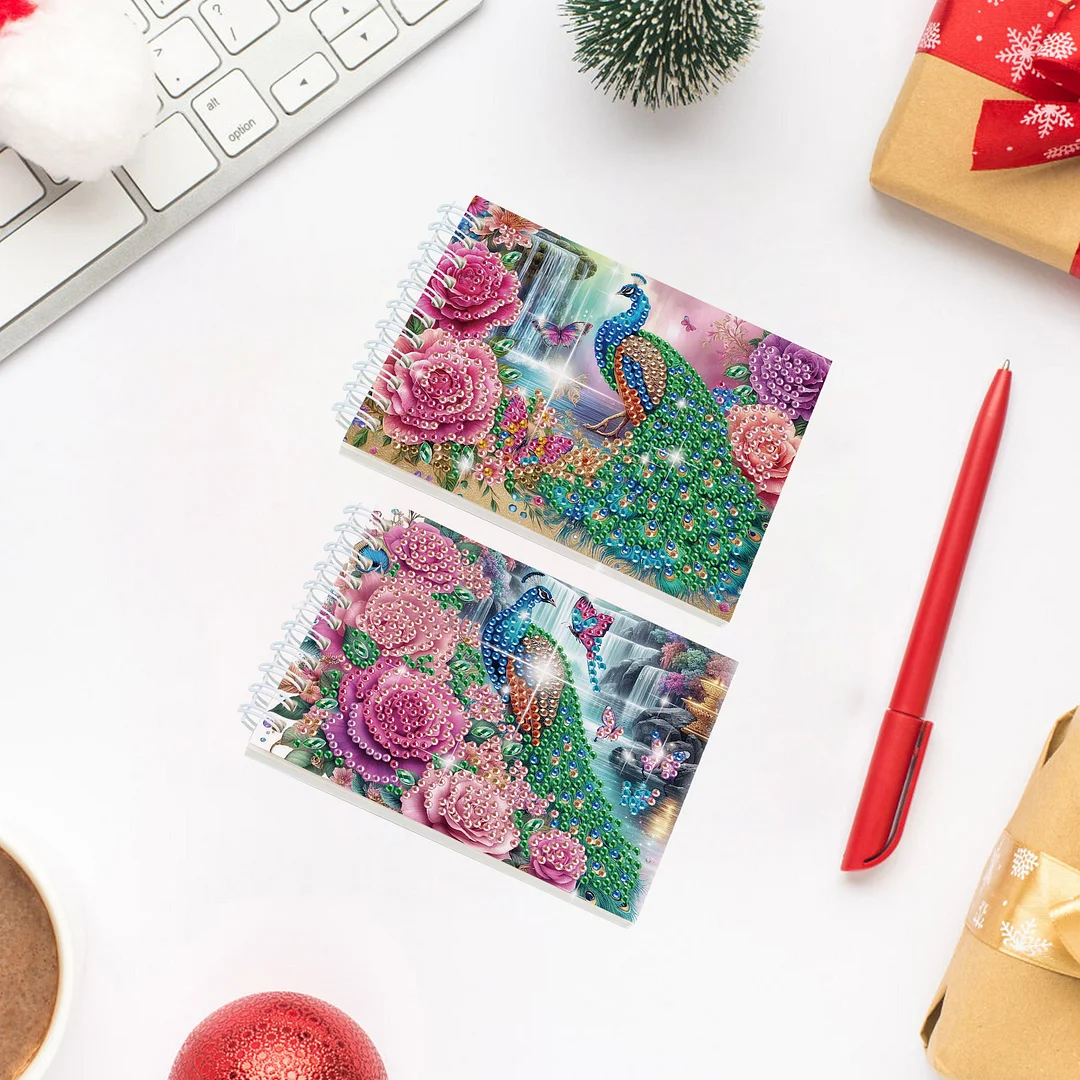 2 Pack Peacock DIY Diamond Art Spiral Notebook Kit 80Pages No Lines for Adults