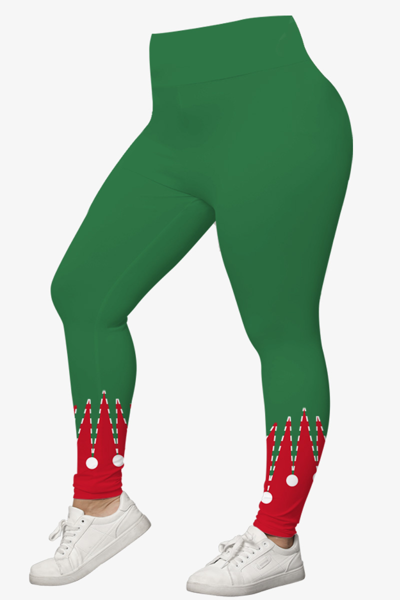 Flycurvy Plus Size Christmas Green Clown Sash Belt Striped Print Legging 2024 - Flycurvy 