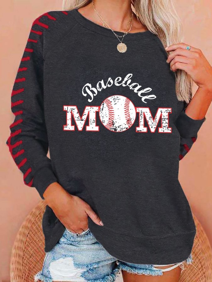 Baseball Mom Print Casual Sweatshirt