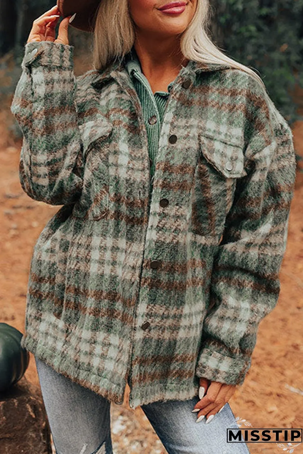 Plus Size Soft Plaid Button Down Jacket