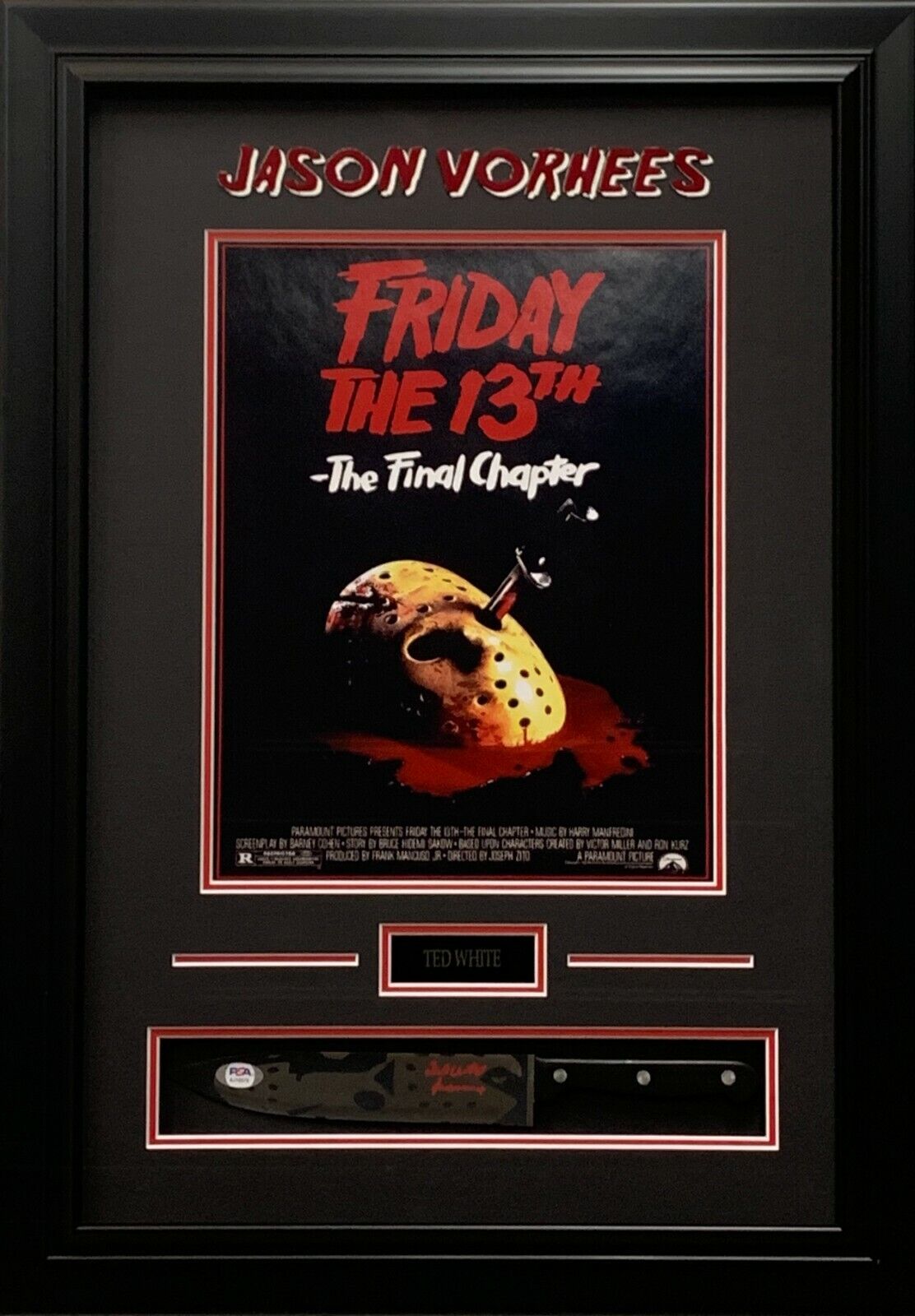 Ted White autograph inscribed framed knife Friday The 13th PSA COA Jason