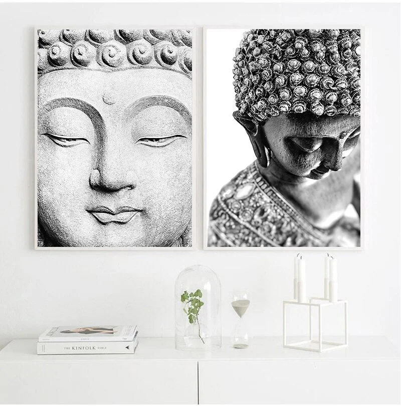 Sakyamuni Buddha Statue Qoutes Wall Art Canvas Painting Black White Nordic Posters And Prints Wall Pictures For Living Room