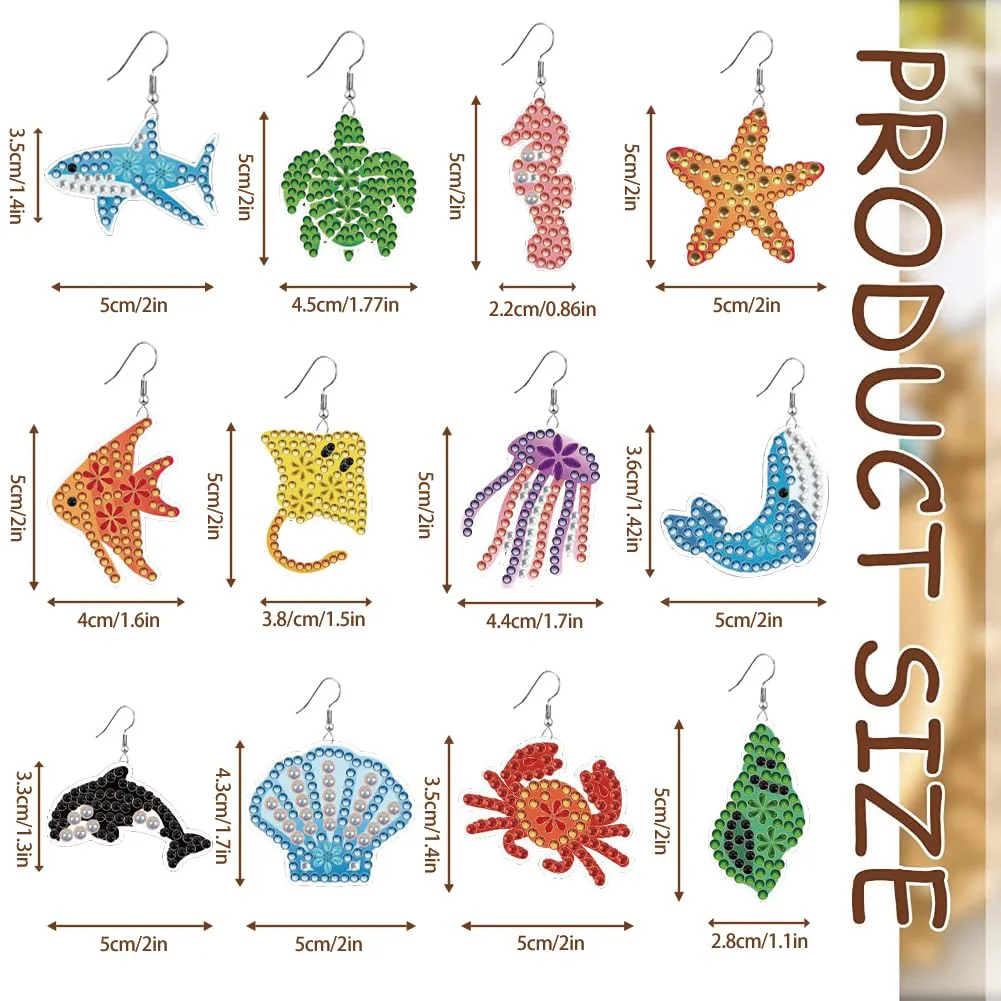 12 Pairs Ocean DIY Diamond Art Earrings Double Sided Diamond Painting Earrings