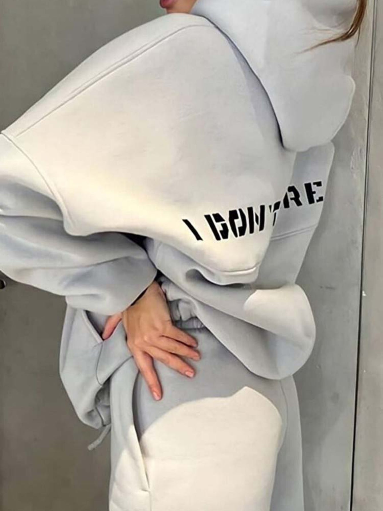 Women's Hooded Sweatshirt And Sweatpants Outfits Gray